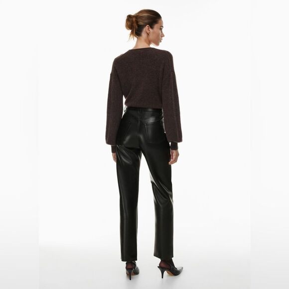ARITZIA WILFRED MELINA BLACK VEGAN LEATHER STRAIGHT LEG PANT SZ 00 BUTTERY SOFT - Picture 2 of 9